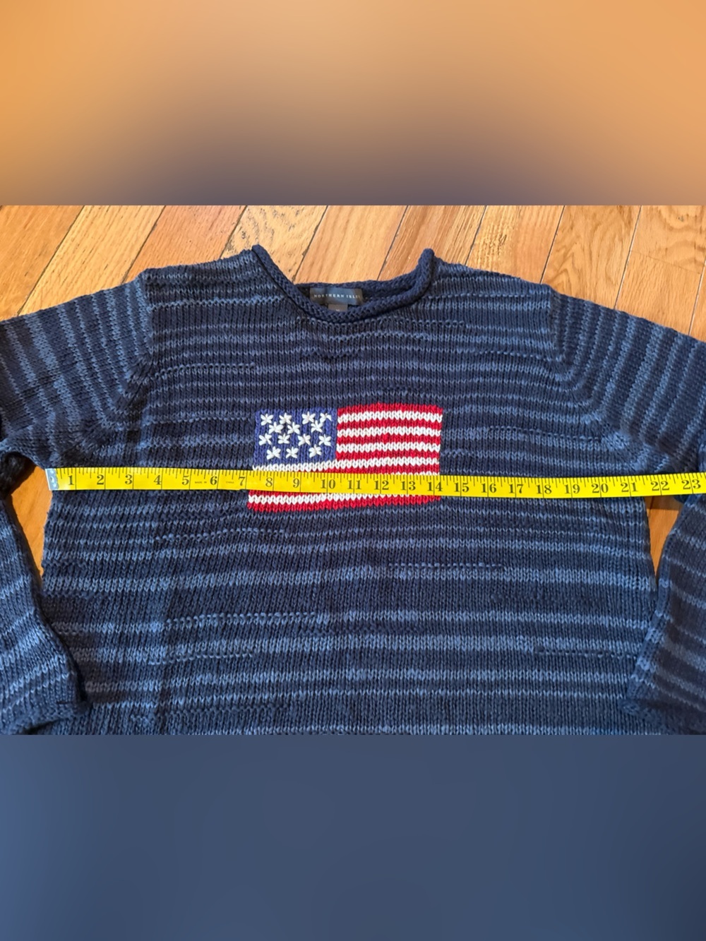 Northern Isles American Flag Crew Neck Sweater Navy Blue Striped Women’s Size XL - Picture 11 of 11